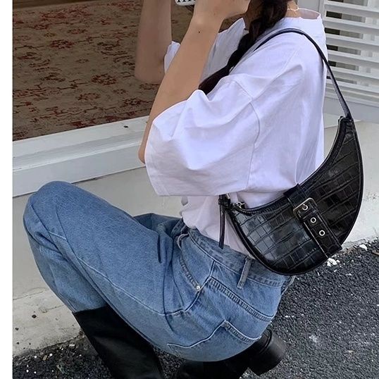 Túi Xách Nữ Vân Da Cá Sấu Đen Thời Trang