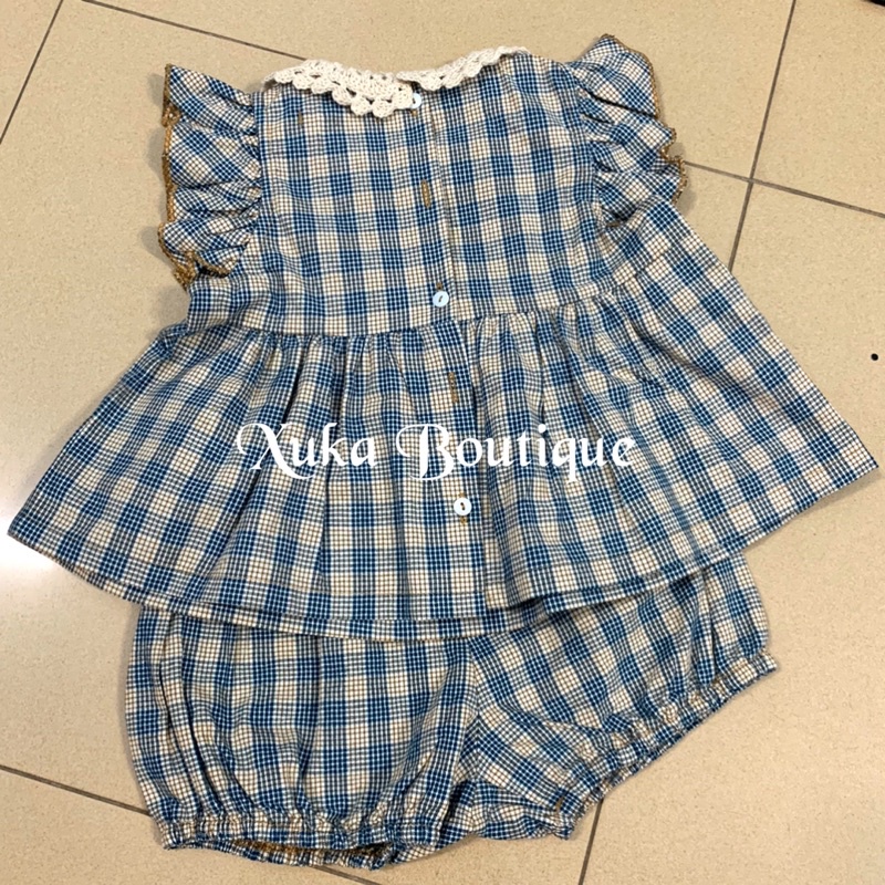 Bộ Quần Áo Trẻ Em Cao Cấp Bebe Organic |Set Áo kèm Quần Cổ Tròn Tay Cánh Tiên Kẻ Caro Bé Gái (Ảnh thật)