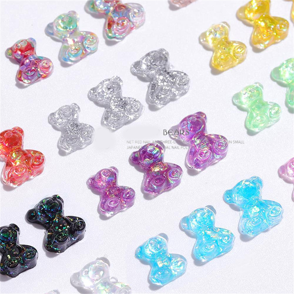 Bộ 3 Phụ Kiện Trang Trí Móng Tay Hình Gấu 3D Lấp Lánh Dễ Thương|Đá Đính Trang Trí Móng Tay Nhiều Màu Sắc