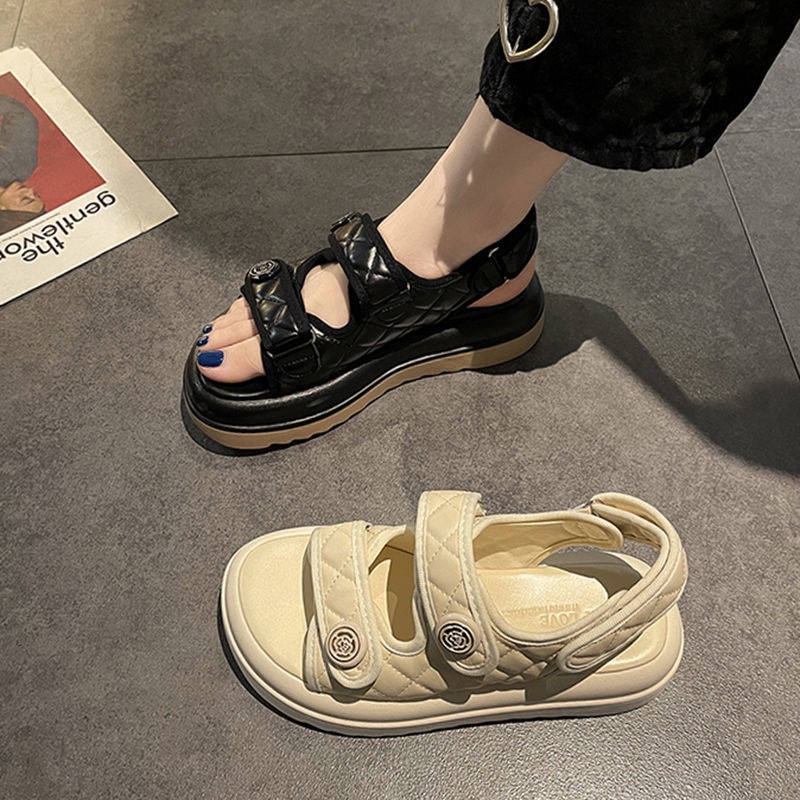 Giày Sandal Thể Thao Mùa Hè Đế Mềm Dày Dặn Cao Gót 2022 Có Khóa Dán Phong Cách Thể Thao Thời Trang Cho Nữ