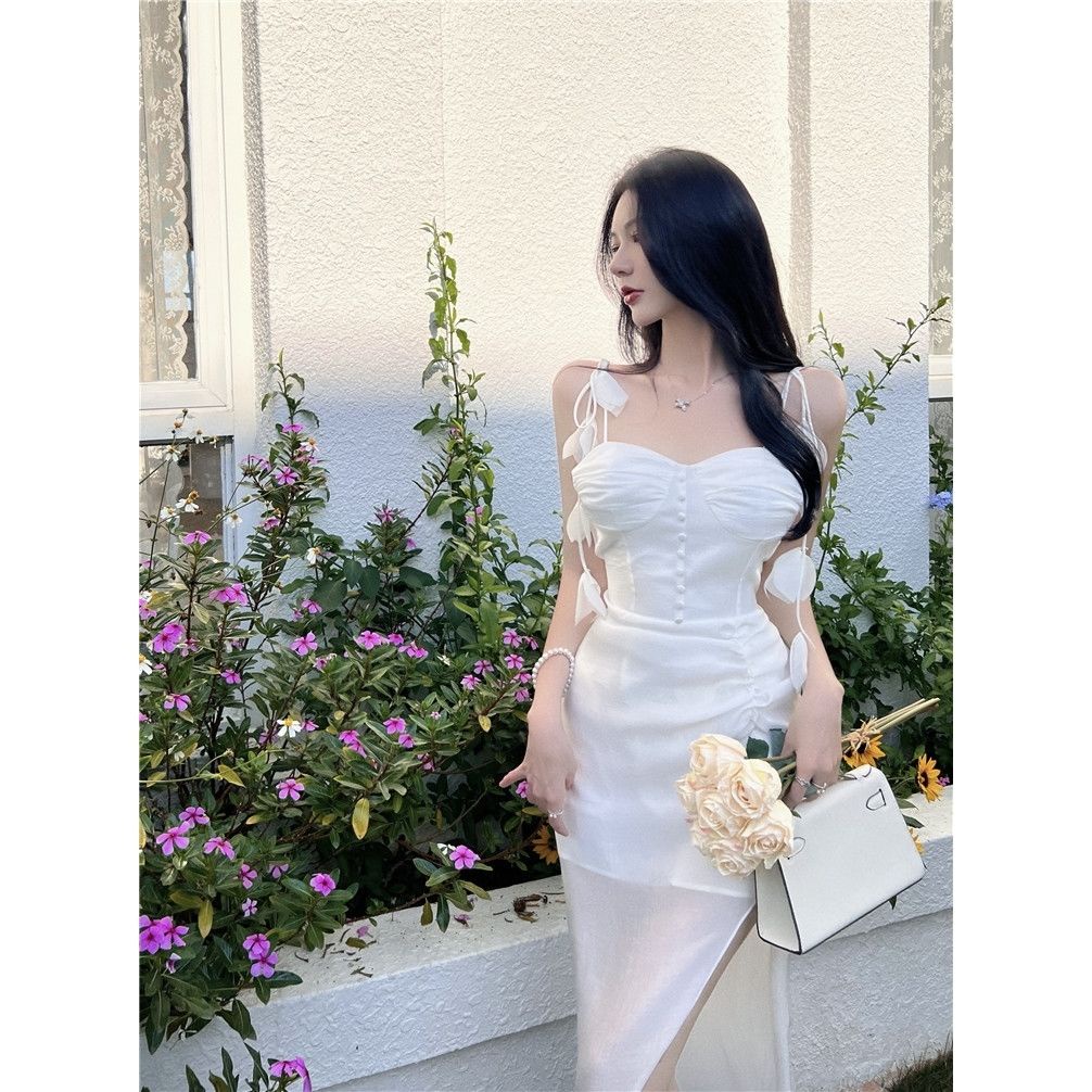 Đầm Hai Dây Màu Trắng Thiết Kế Cổ Tích Cao Cấp Quyến Rũ Phong Cách Pháp Mùa Hè
