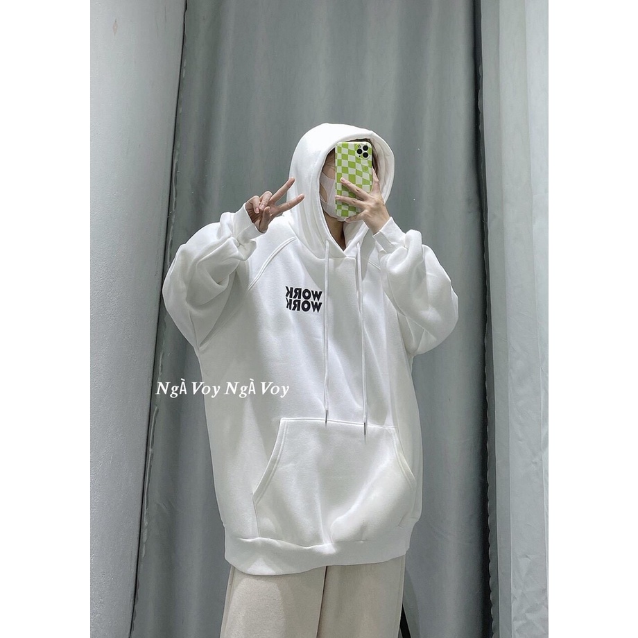 Áo hoodie unisex form rộng Work_Áo nỉ mũ nam nữ basic,hottrend