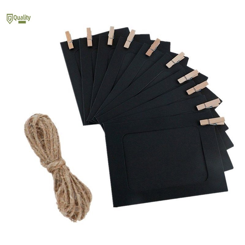 Set 10 khung ảnh bằng giấy có kẹp và dây treo ảnh gắn tường trang trí đa năng