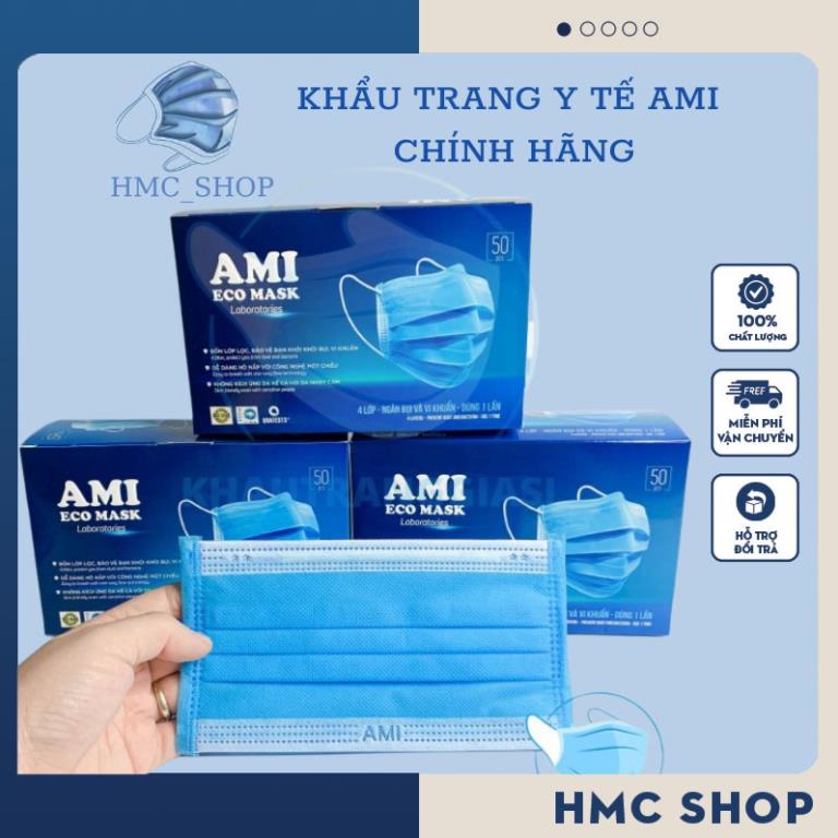 Khẩu trang y tế AMI kháng khuẩn 4 lớp 4 màu hàng công ty cao cấp hộp 50 chiếc HMC