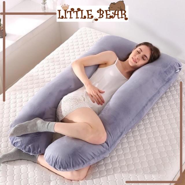 Gối ôm bà bầu hình chữ U vải nhung cao cấp - Little Bear