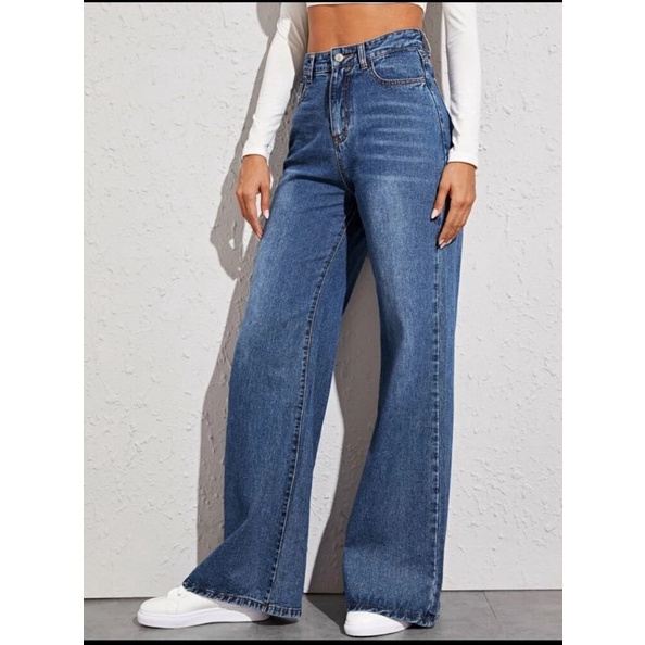 Quần jean ống suông rộng boyfriend VNXK jeans nữ mid rise ống loe wide leg flare baggy xuất khẩu dư xịn