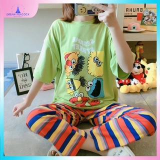 Bộ Đồ Ngủ Pijama Ngắn Tay Họa Tiết Cầu Vồng Dễ Thương Cho Nữ