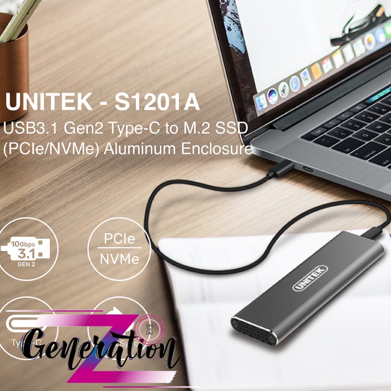 SSD BOX TYPE-C UNITEK S1210A - BOX GẮN Ổ CỨNG SSD TYPE C RA M.2 PCIE/NVME UNITEK (S1201A)