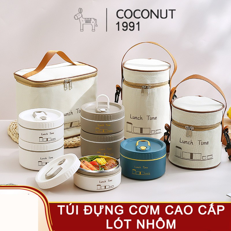 Túi đựng cơm tròn giữ nhiệt LUNCH TIME kiểu dáng Hàn Quốc giữ nhiệt 2-4h, túi đựng thức ăn văn phòng