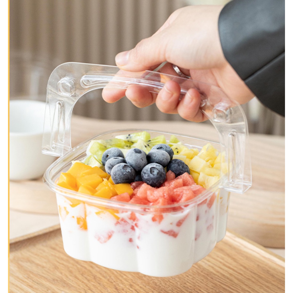 50 cái hộp nhựa hình giỏ hoa có quai xách đựng bánh tiramisu, mousse các loại mã H613