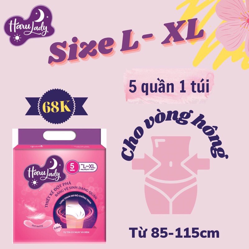 Combo 5 miếng băng vệ sinh HARULADY size M-L , L-XL mềm mại , thấm hút , thoải mái và tiện lợi