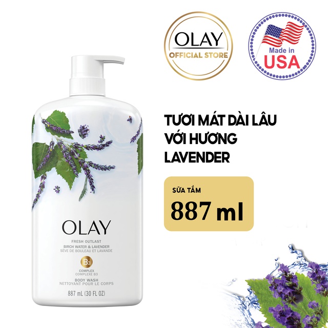 Sữa tắm Olay Body wash Purifying Birch Water &amp; Lavender 887ml