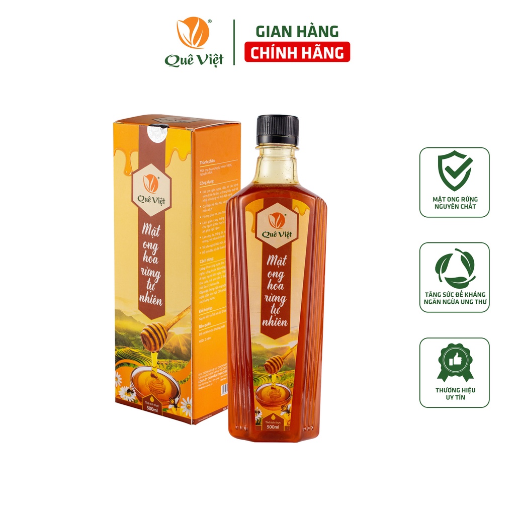 Mật ong nguyên chất hoa rừng tự nhiên Quê Việt 500ml (700g)