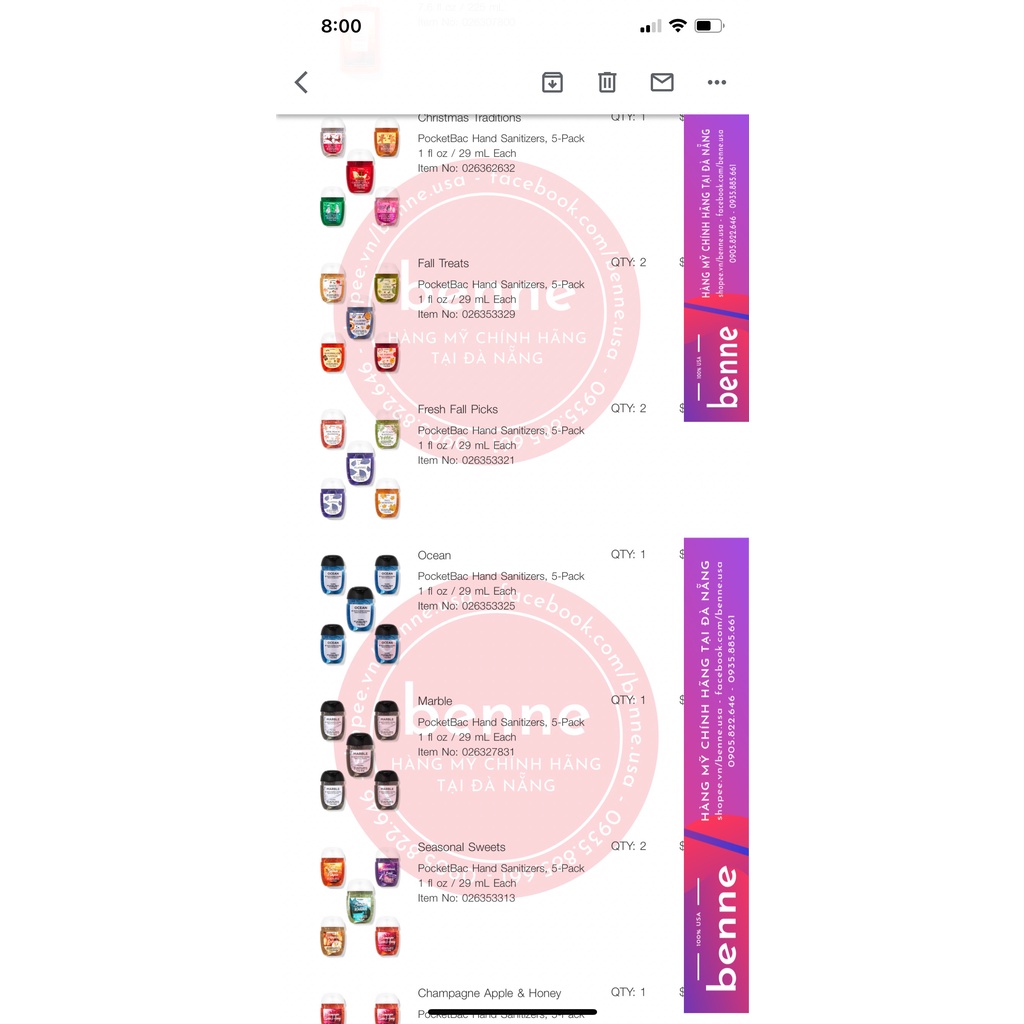 Gel Rửa Tay Khô Bath and Body Works Hand Sanitizer BBW 29 ml / 225 mL của Mỹ dành cho Nam & Nữ