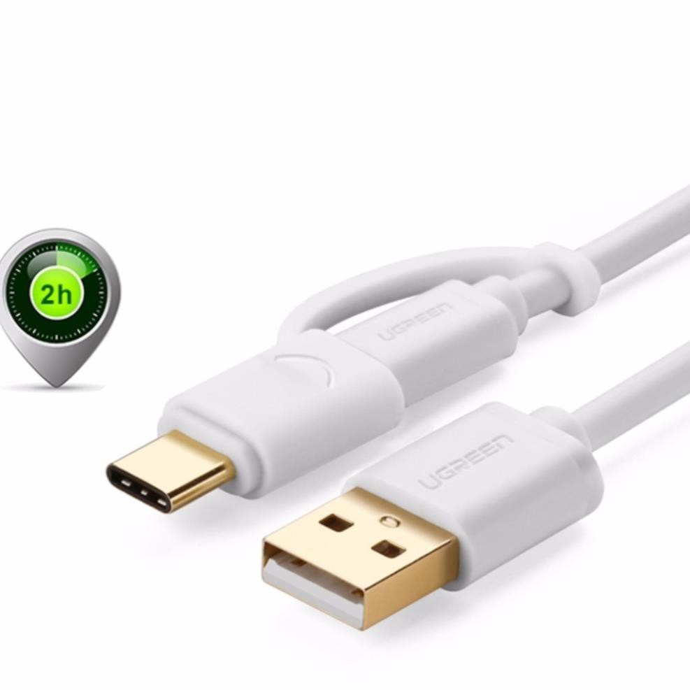 Dây Micro-USB đa năng 2 trong 1 kèm đầu chuyển USB Type C, độ dài từ 0.25-2m UGREEN US142