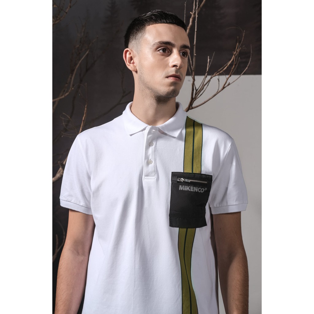 Áo thun có cổ unisex MIKENCO Stripe Polo Trắng