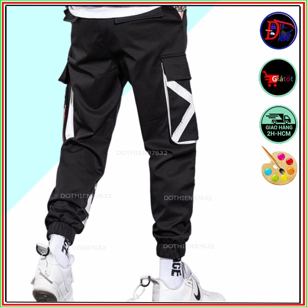 FROM CHUẨN  Quần Kaki Nam Nữ TÚI HỘP In Chữ Unisex - Kiểu quần Baggy vải thun co dãn màu đen size M L XL