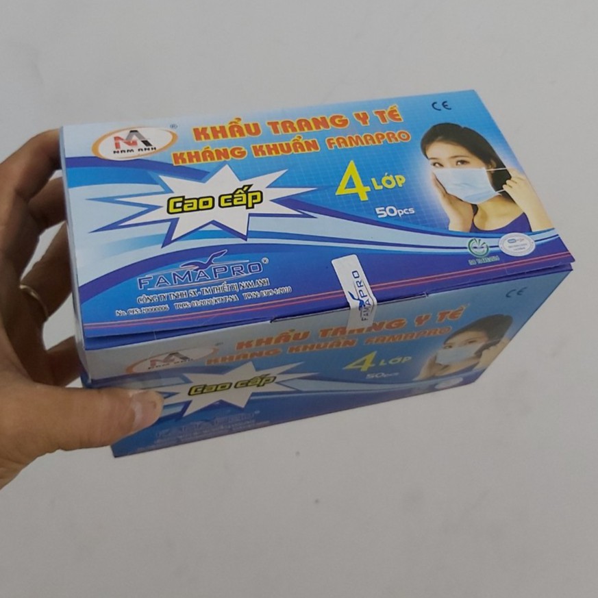 Chính Hãng - Khẩu Trang Y Tế NAM ANH - FAMAPRO 4 lớp kháng khuẩn cao cấp 50 Cái /1 hộp