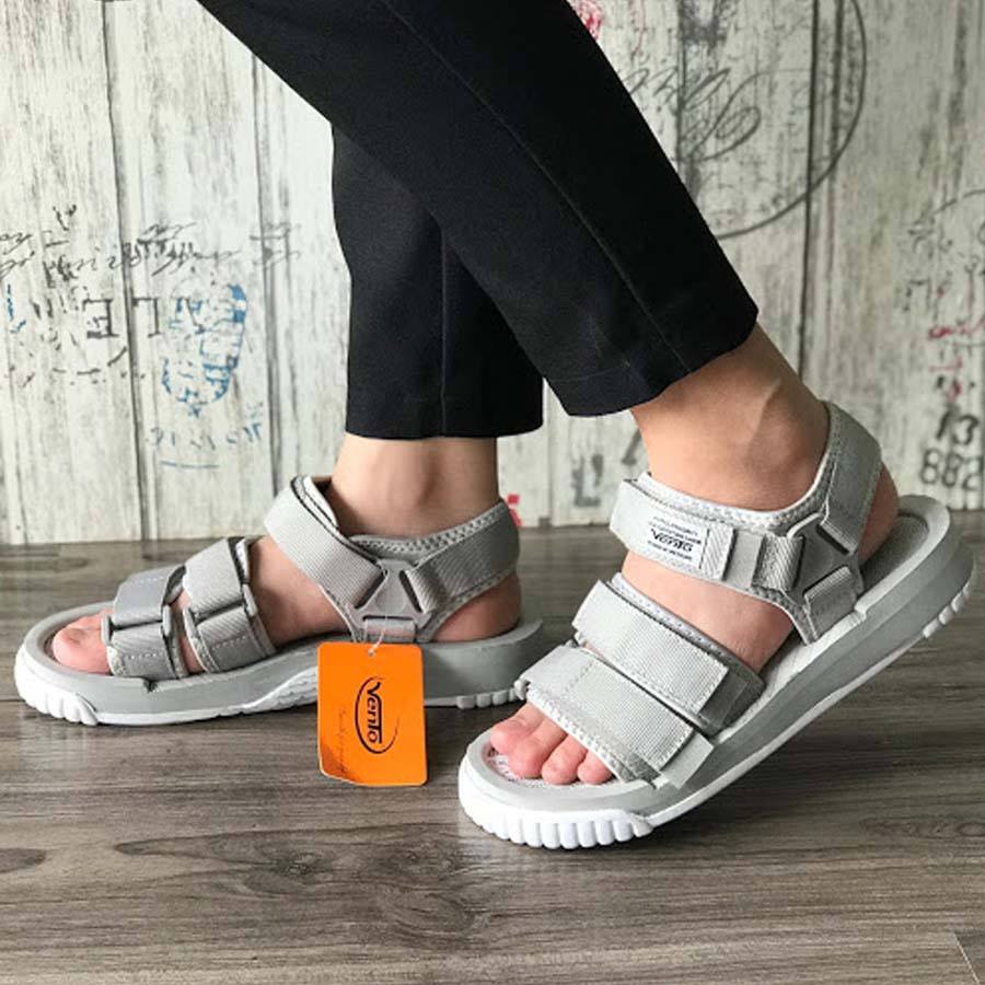 Sandal Vento nam nữ chính hãng SD-9801 màu ghi L.Grey, Dép quai sau đế bằng, Giày quai dán đi làm, đi học