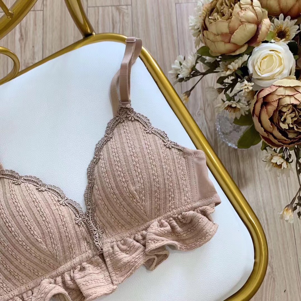 Áo ngực Aoweinisi thiết kế nút cài phía trước viền nhún bèo phong cách ngọt ngào cao cấp