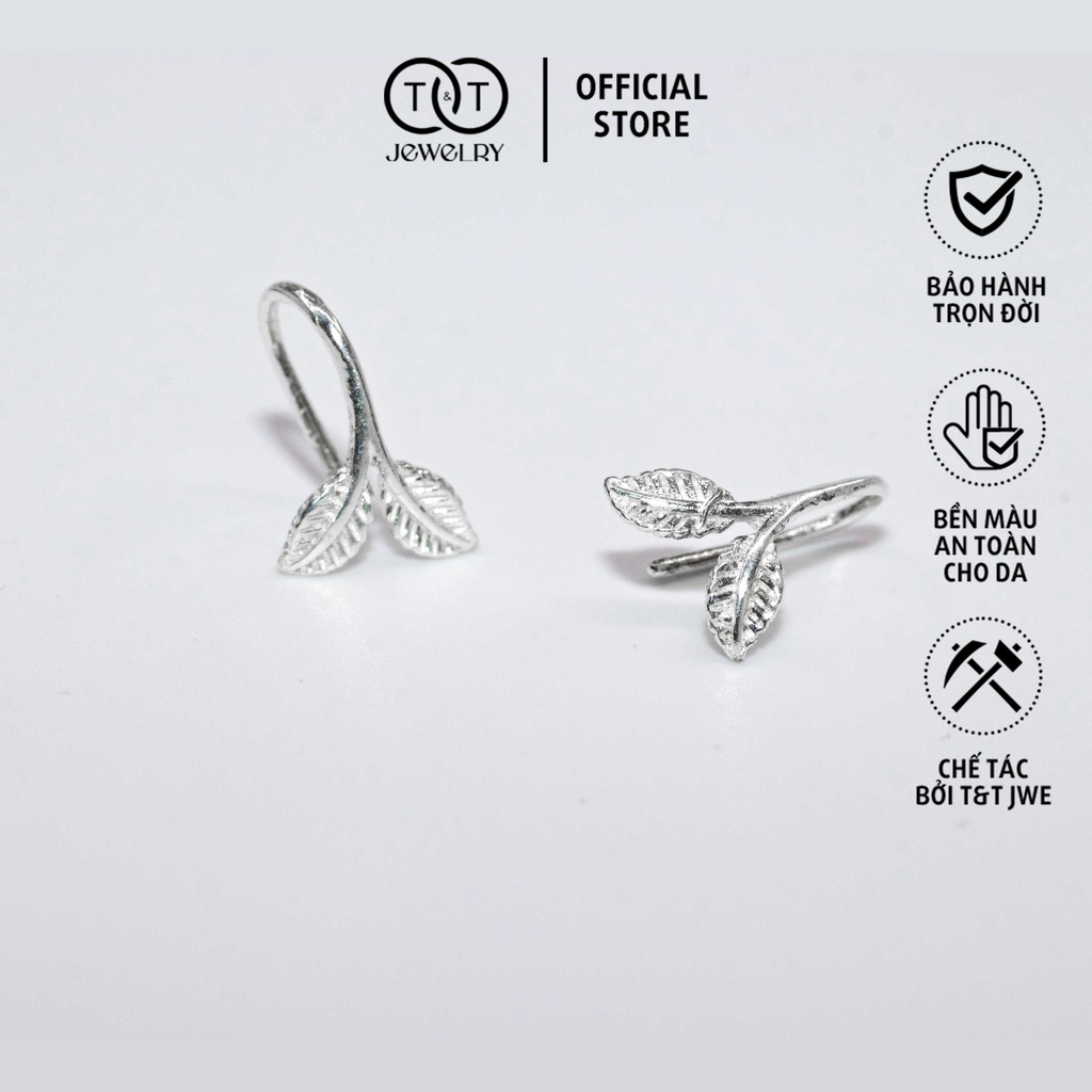 Bông Tai Bạc s925 T&amp;T Jewelry chiếc lá cao cấp cho nữ BT06