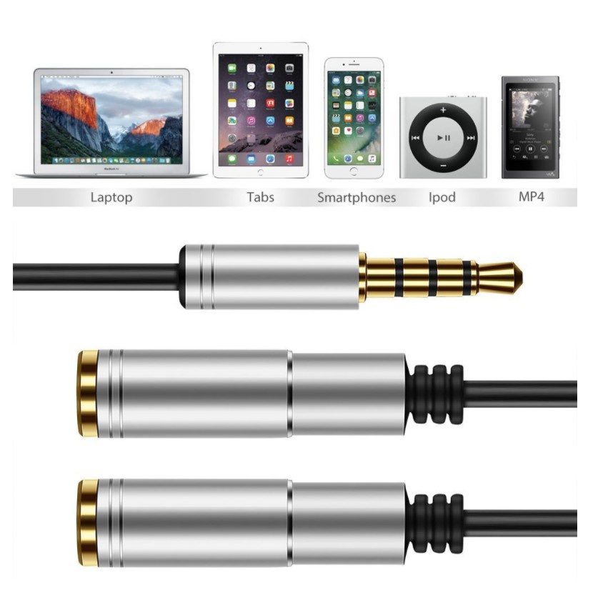 Jack Gộp Chia Tai Nghe Từ 1 Cổng 3,5mm Thành 2 Cổng 3,5mm 1 CHÂN AUDIO VÀ 1 CHÂN MICRO mic Loại Đẹp (Dài 30 Cm)