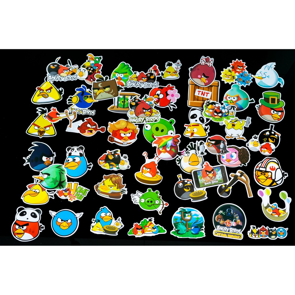 Sticker Angry Birds chống nước lâu phai trang trí mũ bảo hiểm, đàn, guitar, ukelele, macbook, laptop