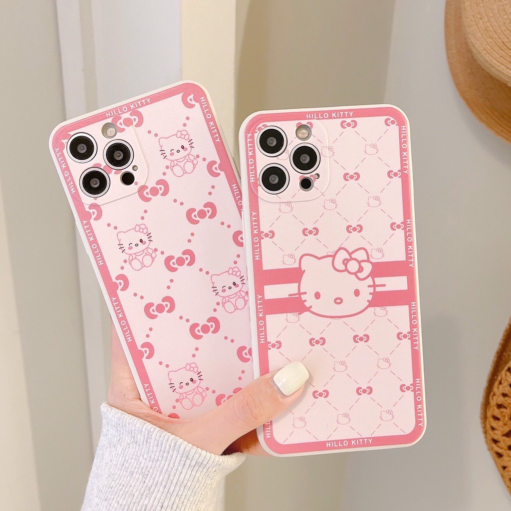 Ốp Lưng Iphone Cạnh Vuông, Bảo Vệ Camera Hình Hello Kitty ip 7Plus,8Plus,x,xs,xsmax,11,11promax,12,12promax,13,13promax