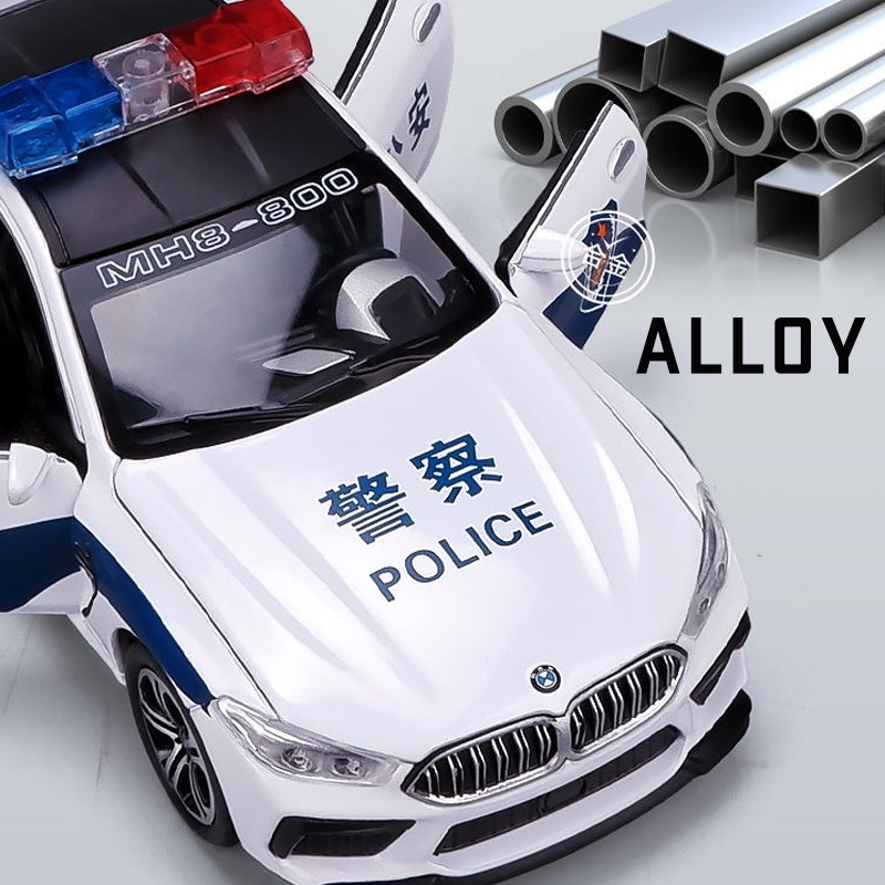 Mô Hình Xe Cảnh Sát BMW M8 Tỉ Lệ 1: 32 Bằng Hợp Kim Có Đèn Và Nhạc