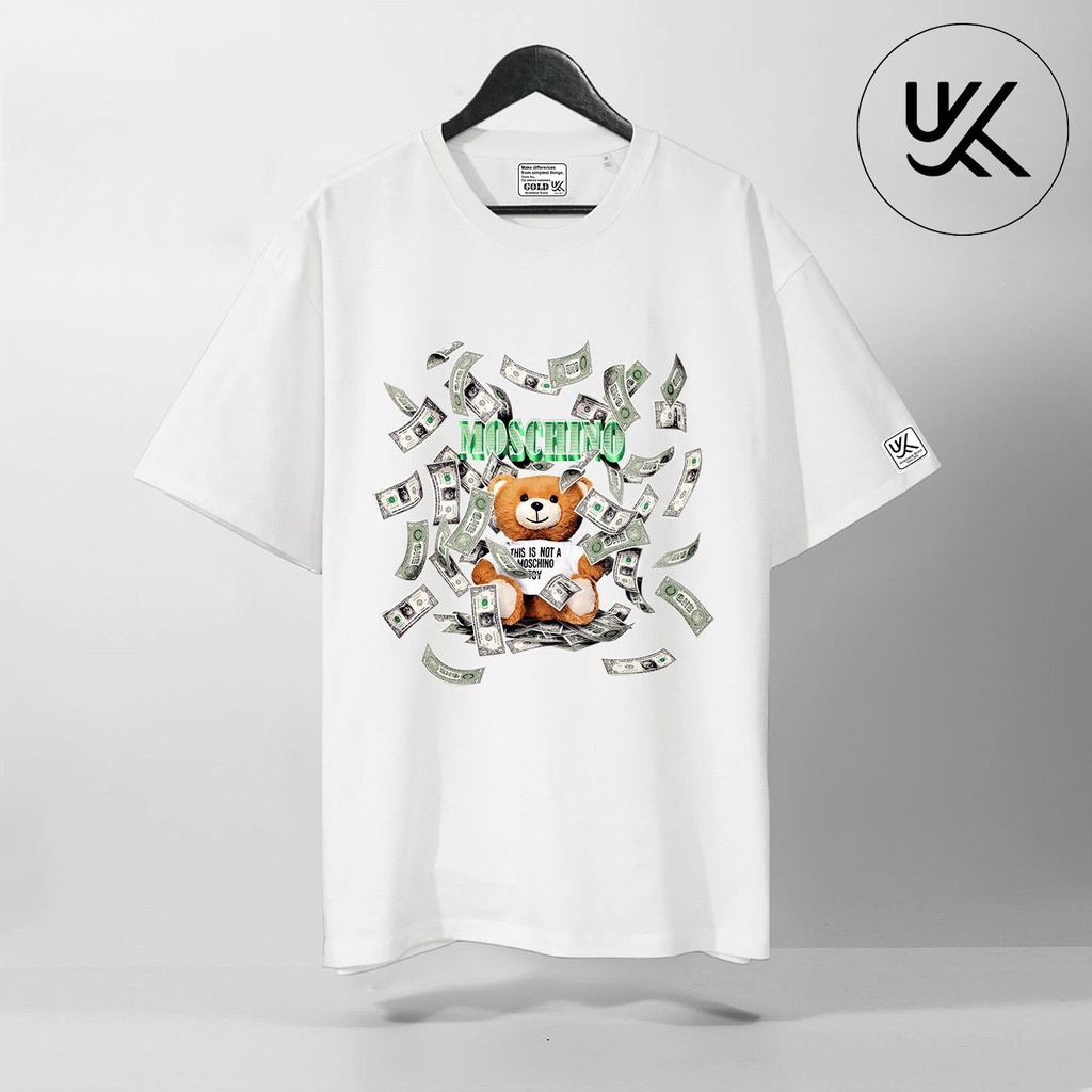 Áo thun tay lỡ MOSCHINO XANH LÁ ĐẬM TO KKIMSHOP , Áo thun unisex nam nữ form rộng oversize chất liệu Cotton Thái