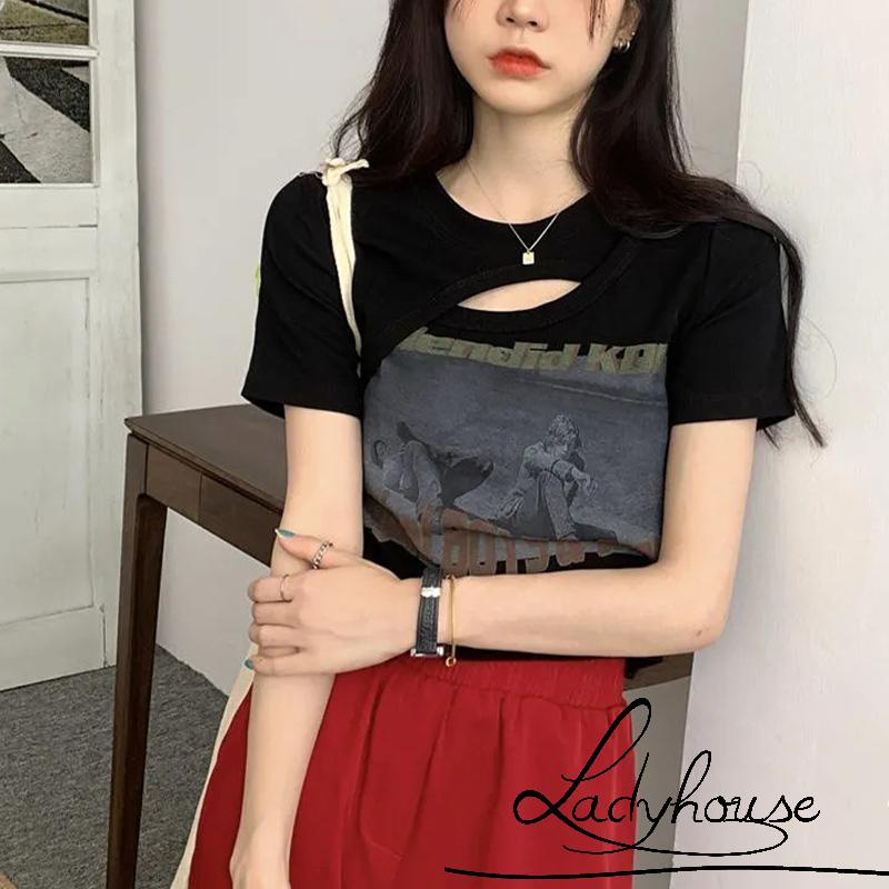 Áo Thun Tay Ngắn Cổ Tròn In Họa Tiết Chữ Thời Trang Mùa Hè Cho Nữ