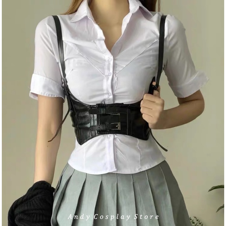 Đai nịt harness corset bản to da PU