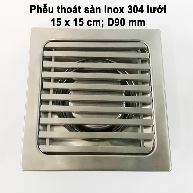 [Hàng cao cấp] Phễu thoát sàn nước Inox 304 mặt đường kẻ, thoát nước nhanh, chống hôi