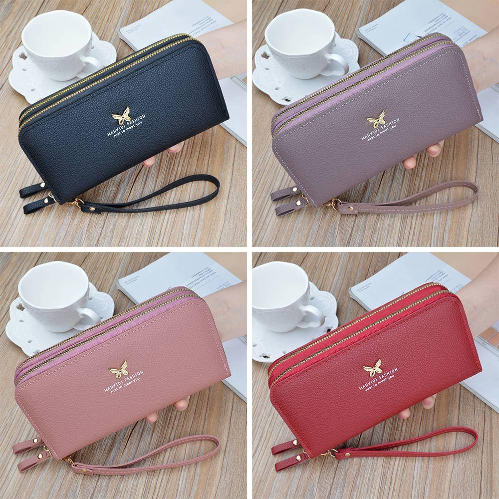 MIHAN1 Ví Da Cầm Tay Dáng Dài Có Khóa Kéo Đôi Giá Đỡ