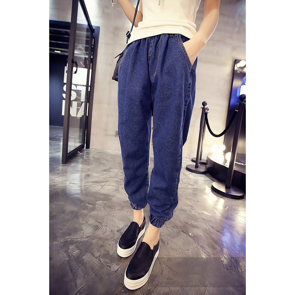 SUXI Quần Jean Ống Rộng Lưng Thun Phong Cách Hàn Quốc Dành Cho Nữ