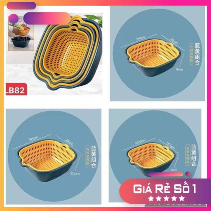 Set 3 rổ nhựa vuông, tặng kèm 3 chậu nhựa