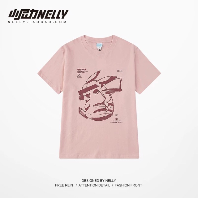 Áo phông nelly (có sẵn) hồng pikachu gạch mặt