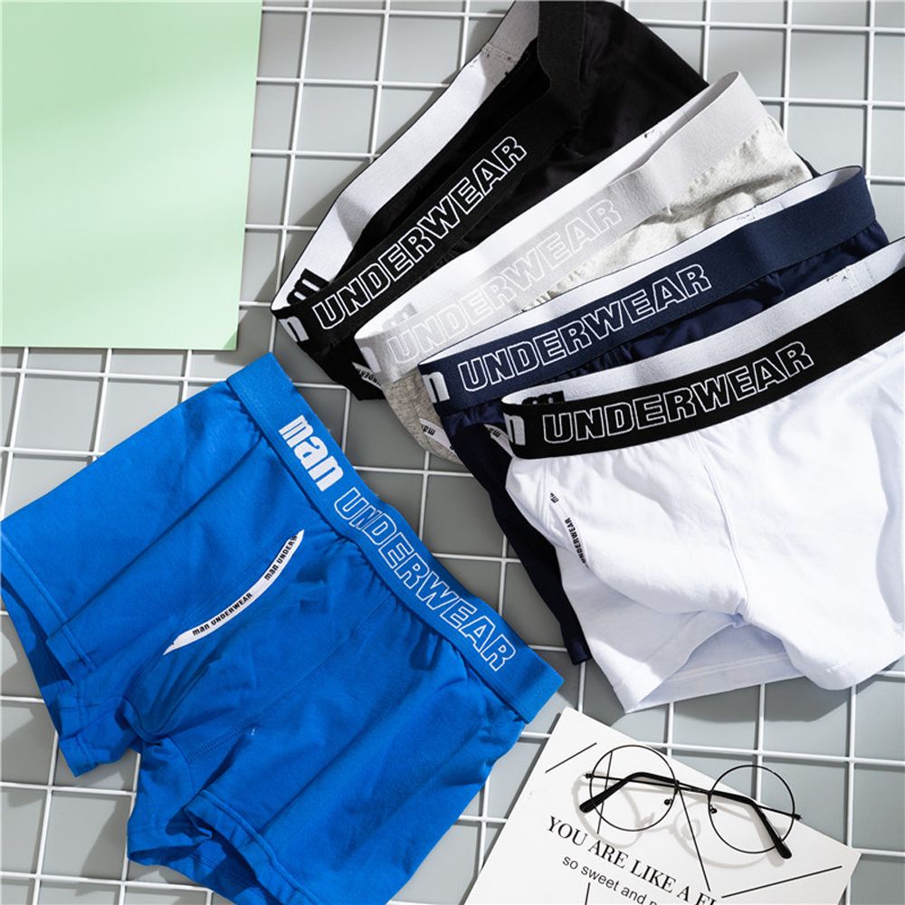LOMBARD Quần lót boxer không đường may thoáng khí thoải mái màu trơn in chữ phong cách Hàn Quốc có size lớn cho nam
