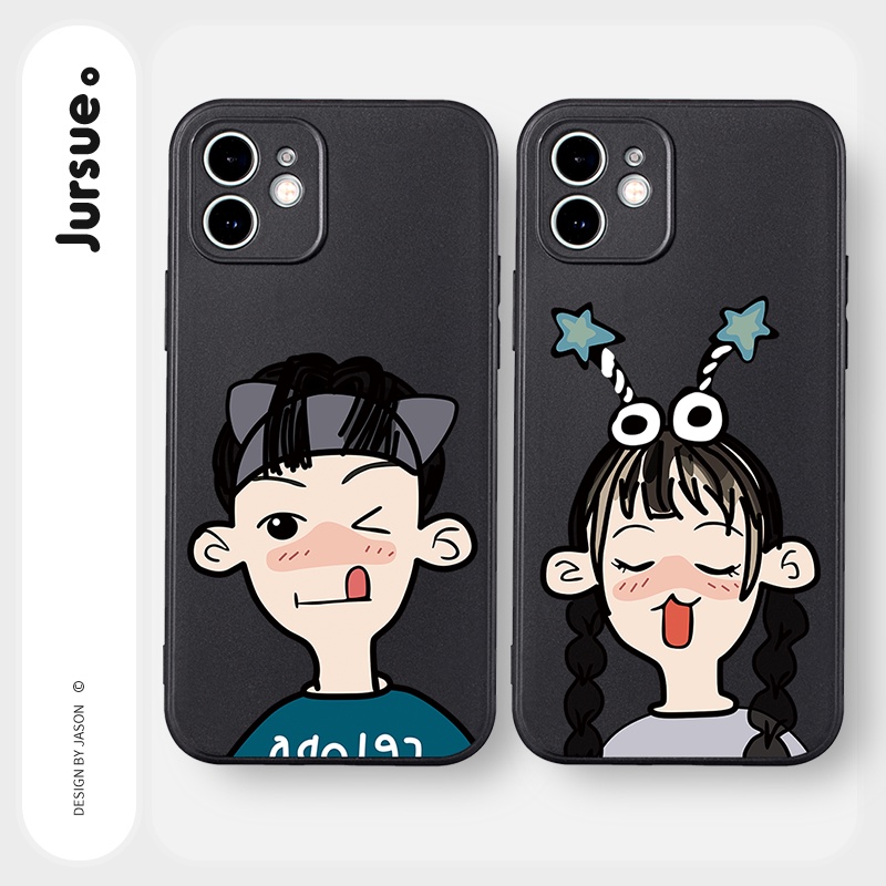 Ốp lưng JURSUE mềm hoạt hình cặp đôi dễ thương đẹp cho iPhone 13 12 11 Pro Max SE 2020 X XR XS ip 8 7 6 6S Plus kute Y74