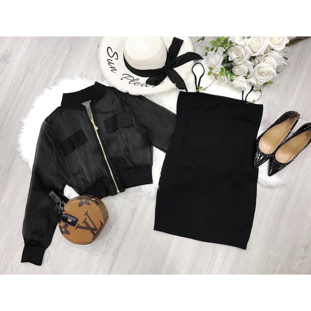 Siêu phẩm đầm 2 dây bún kèm áo khoác voan xinh xắn cá tính cực hot