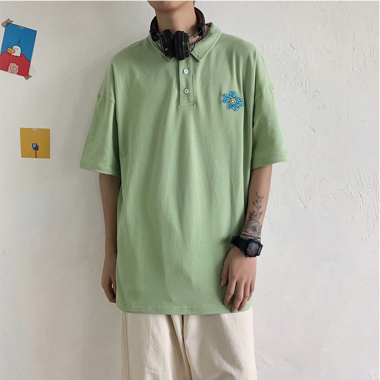 Áo thun polo nam nữ unisex tay lỡ HOA CÚC oversize 2 màu trắng đen cotton dáng xuông | BigBuy360 - bigbuy360.vn
