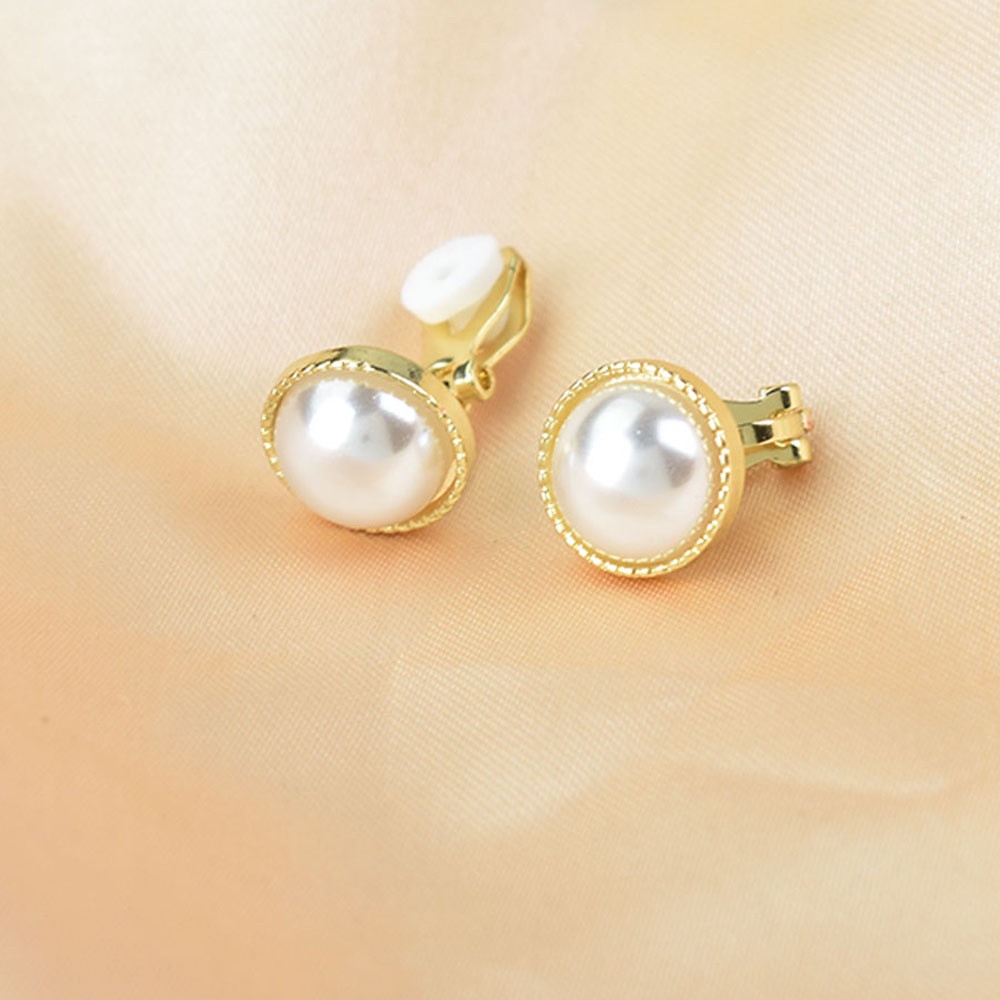 Hoa Tai Dạng Kẹp Hình Tròn Đính Ngọc Trai Nhân Tạo Màu Vàng Đồng Thời Trang Dự Tiệc Cho Nữ