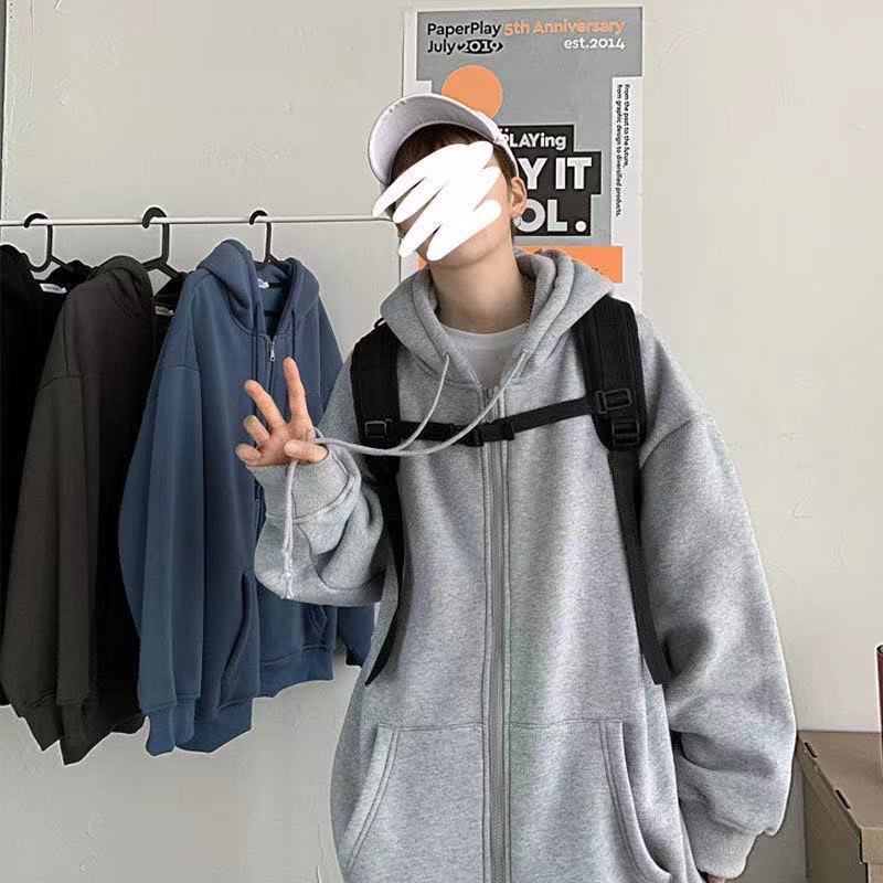 Áo khoác nỉ nam nữ unisex , Áo hoodie zip trơn basic phom rộng có mũ dày dặn , phong cách hàn quốc ulzzang