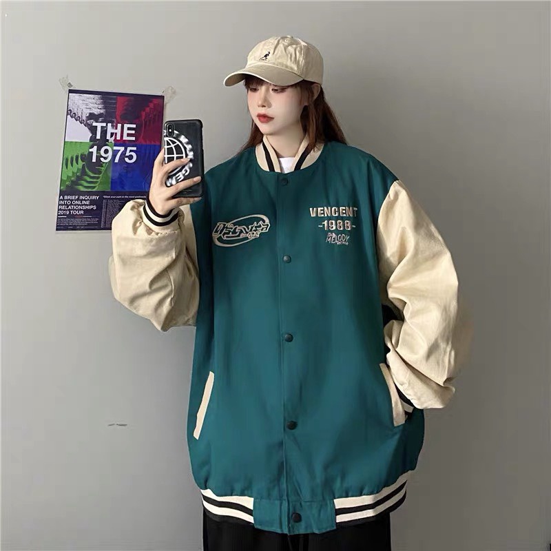Áo Khoác Bomber Nữ Phối hai màu Thời Trang Thêu Họa Tiết VENGENT 1988 Hot Hot MS3