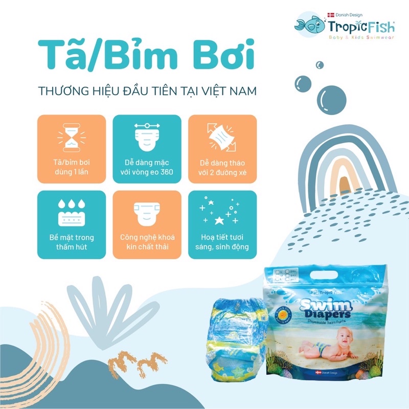 Bỉm quần bơi / tã quần bơi siêu nhẹ, không thấm nước Tropic Fish - Sumishop2019