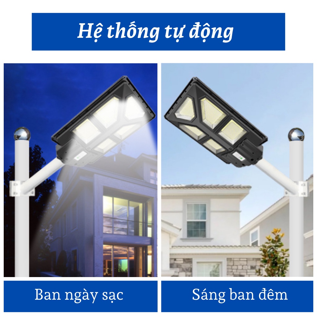 Đèn led năng lượng mặt trời, đèn liền thể kép 400W mẫu mới khoang tam giác, cảm biến chuyển động,có điều khiển,BH 2 năm