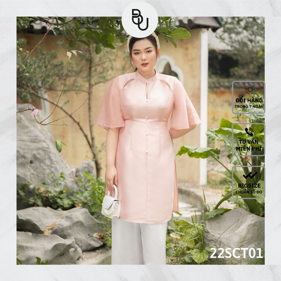 Áo dài khoét cánh hoa vải Tafta BIGSIZE  - 22SCT01 -