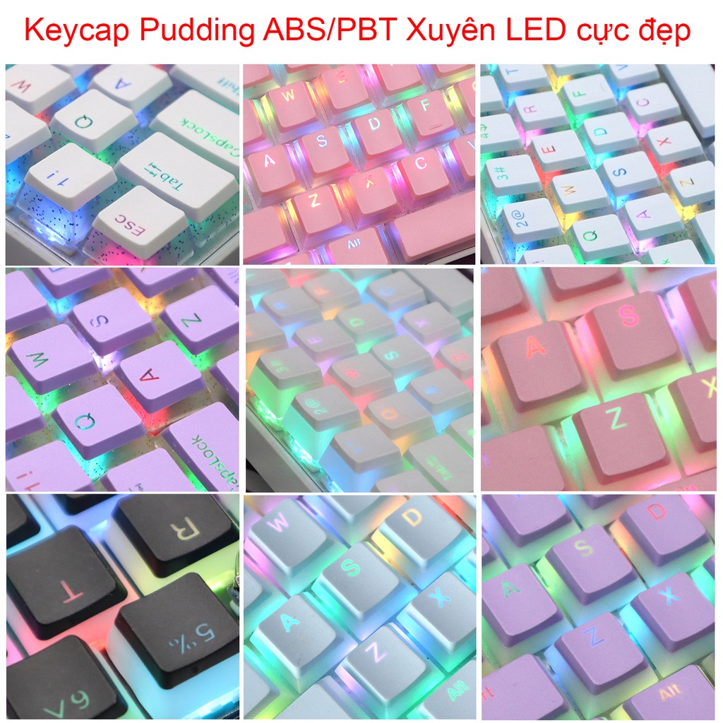 Bộ Keycap Pudding PBT,ABS doubleshot cơ xuyên led nhiều màu, nút bàn phím dành cho bàn phím cơ layout tiêu chuẩn