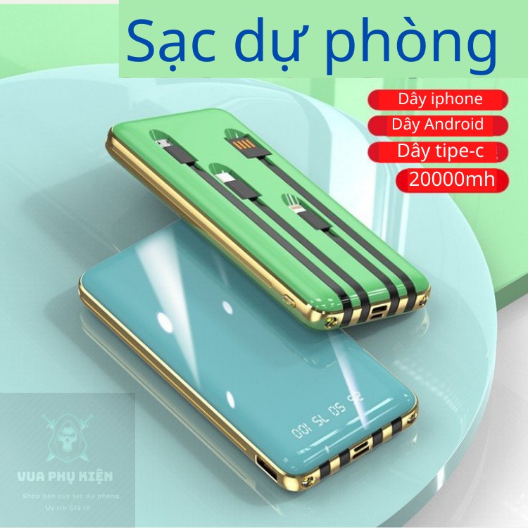 Sạc dự phòng 20000mah có dây sẵn sạc cho Android,Iphone,Tipe-c.