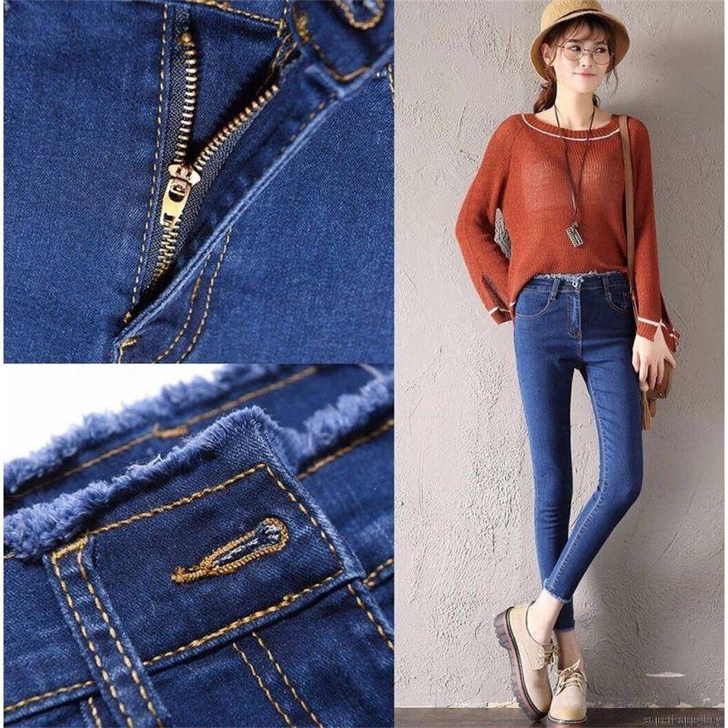 Quần jean denim nữ cạp cao thời trang Hàn Quốc - châu Âu dài 9 tấc